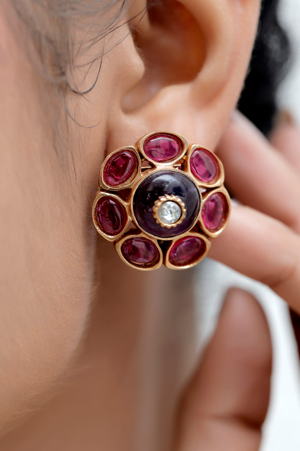 amethyst pota ruby semi precious choker with stud earrings inlay work indian jewellery contemporary statement
