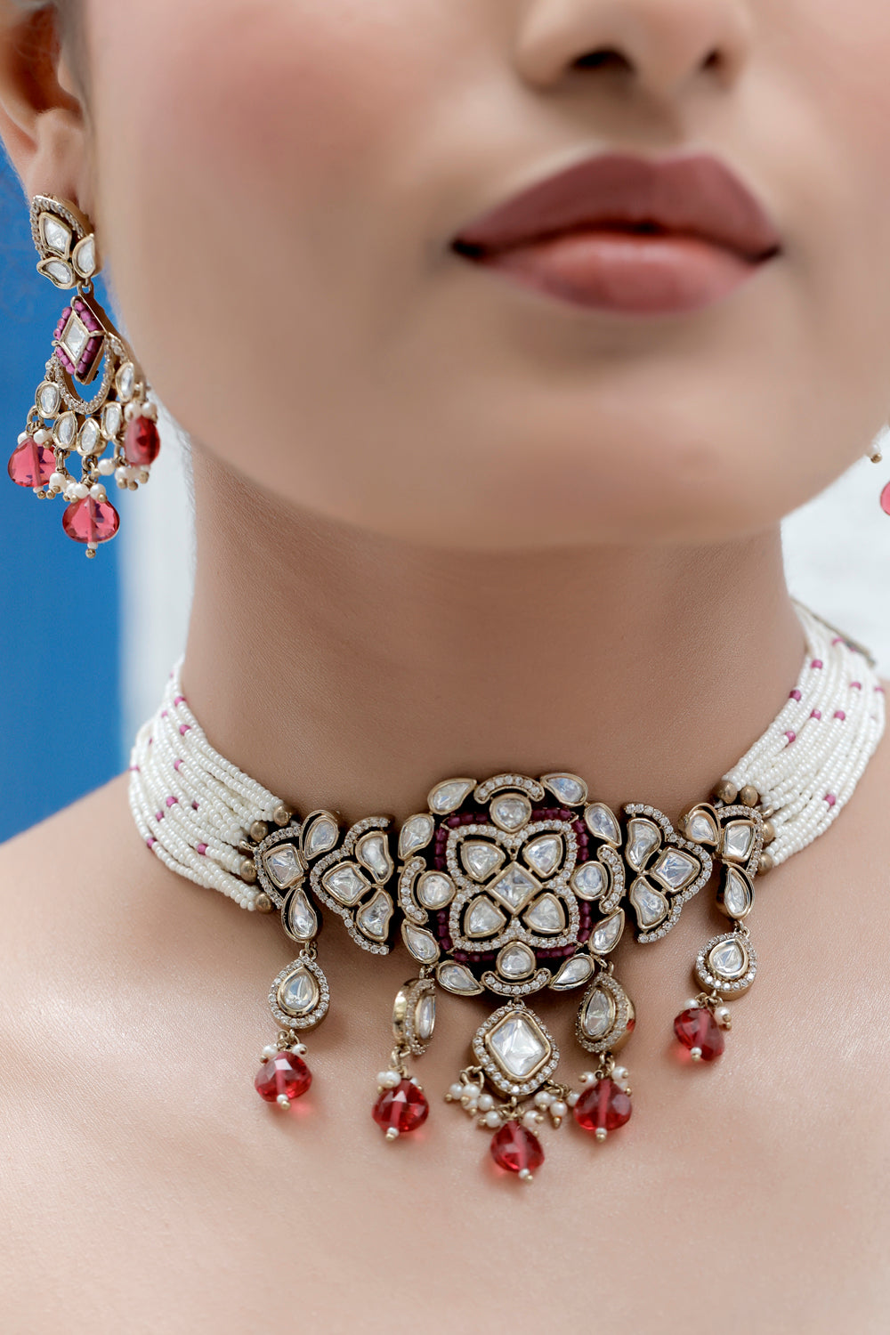 victorian polish kundan choker earrings set