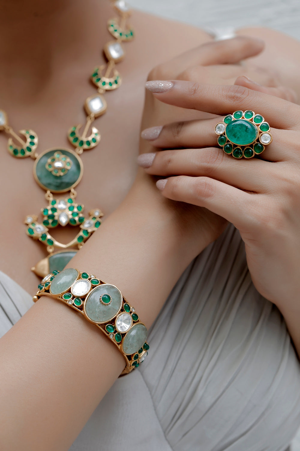 shades of green moissnaite indian bracelet for bridal trousseau