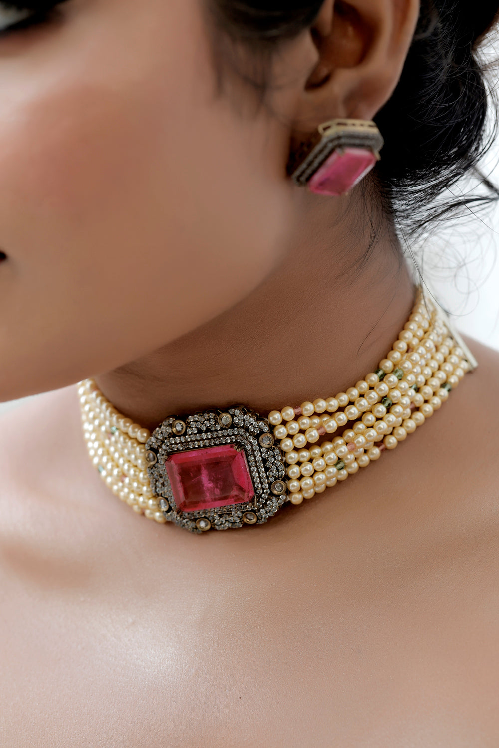 doublet stone necklace set