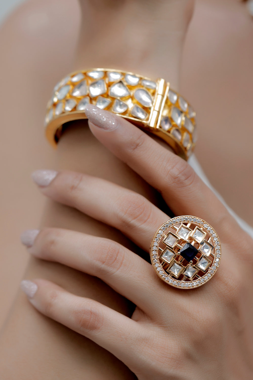 kundan cz stone tyaani moissanite kundan finge ring