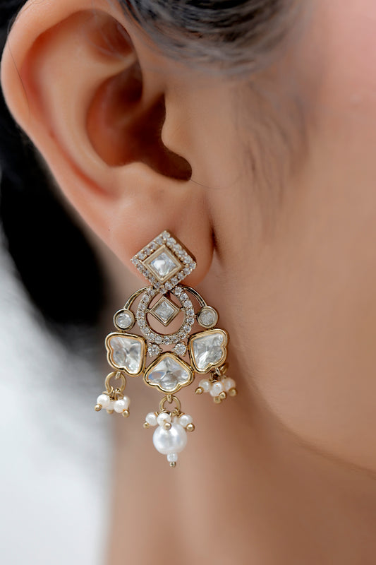 moissanite kundan Cubic Zirconia choker necklace with dainty drop earrings