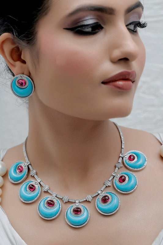 turquoise ruby diamond set