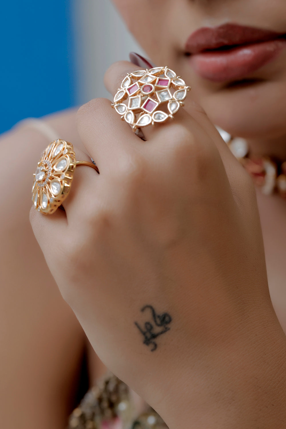 moissanite kundan finger ring