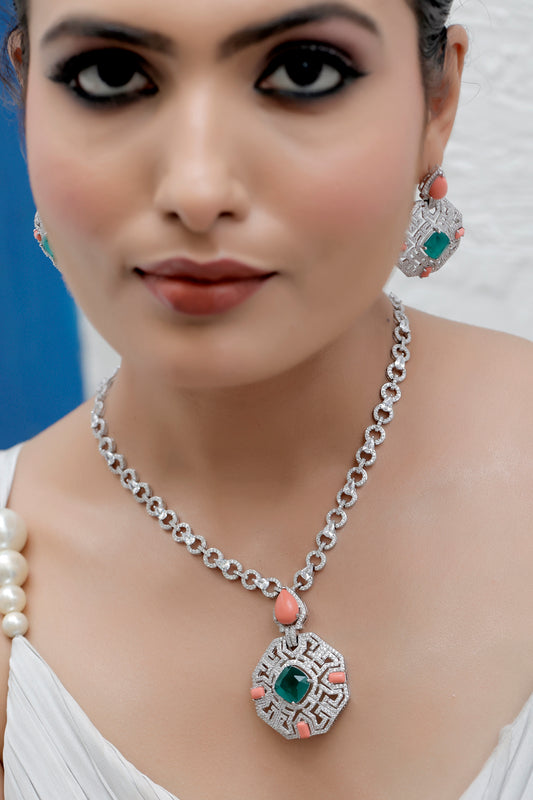 ad silver polish necklace earrings Set adspnes230939