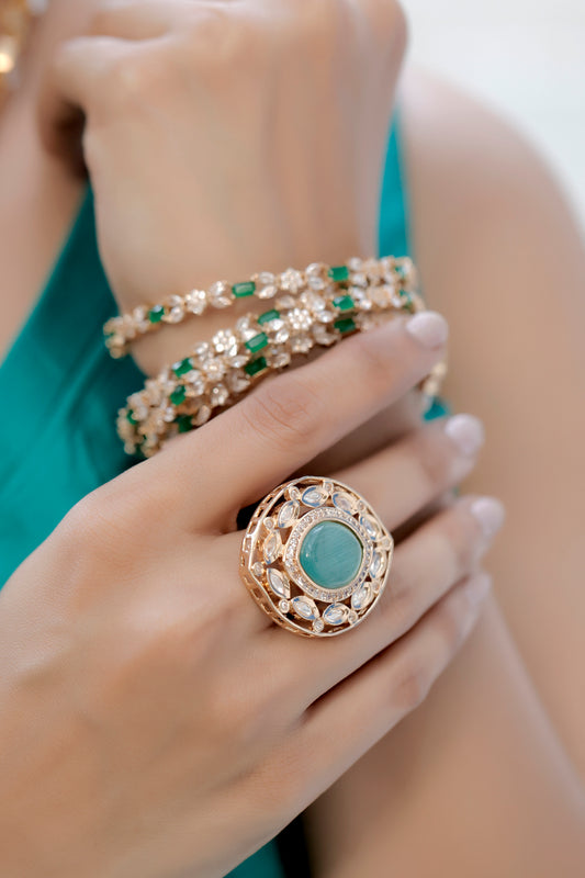 kundan cz cocktail finger ring