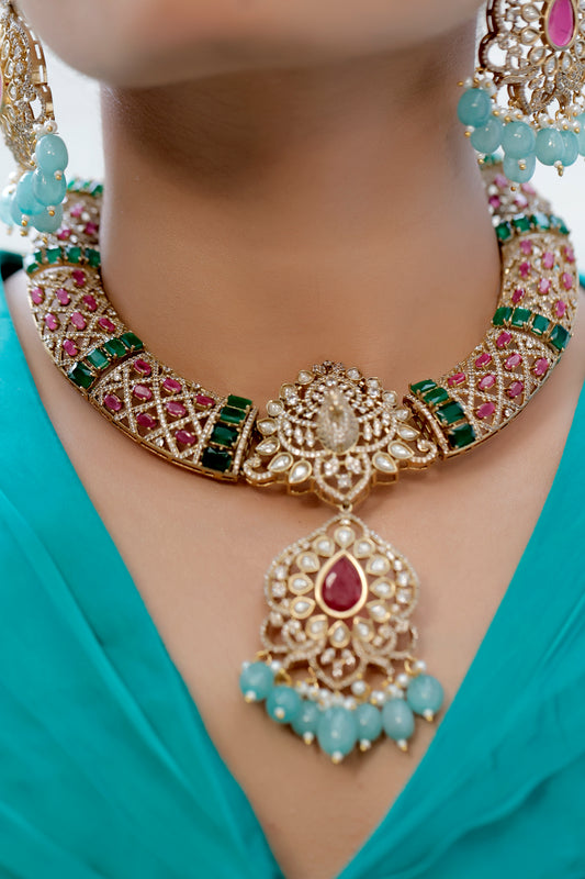 ruby emerald hansuli set