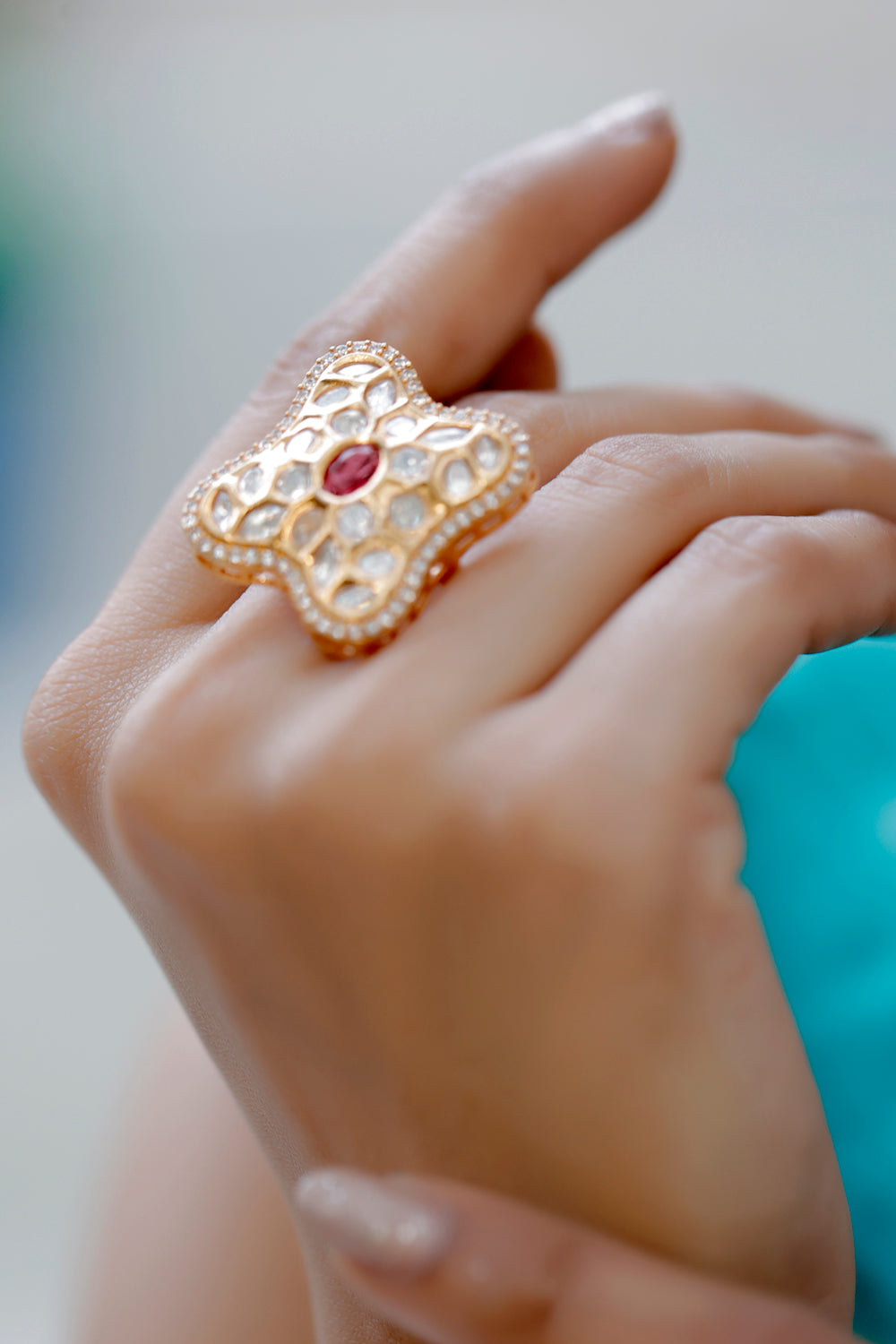 kundan statement cocktail finger ring