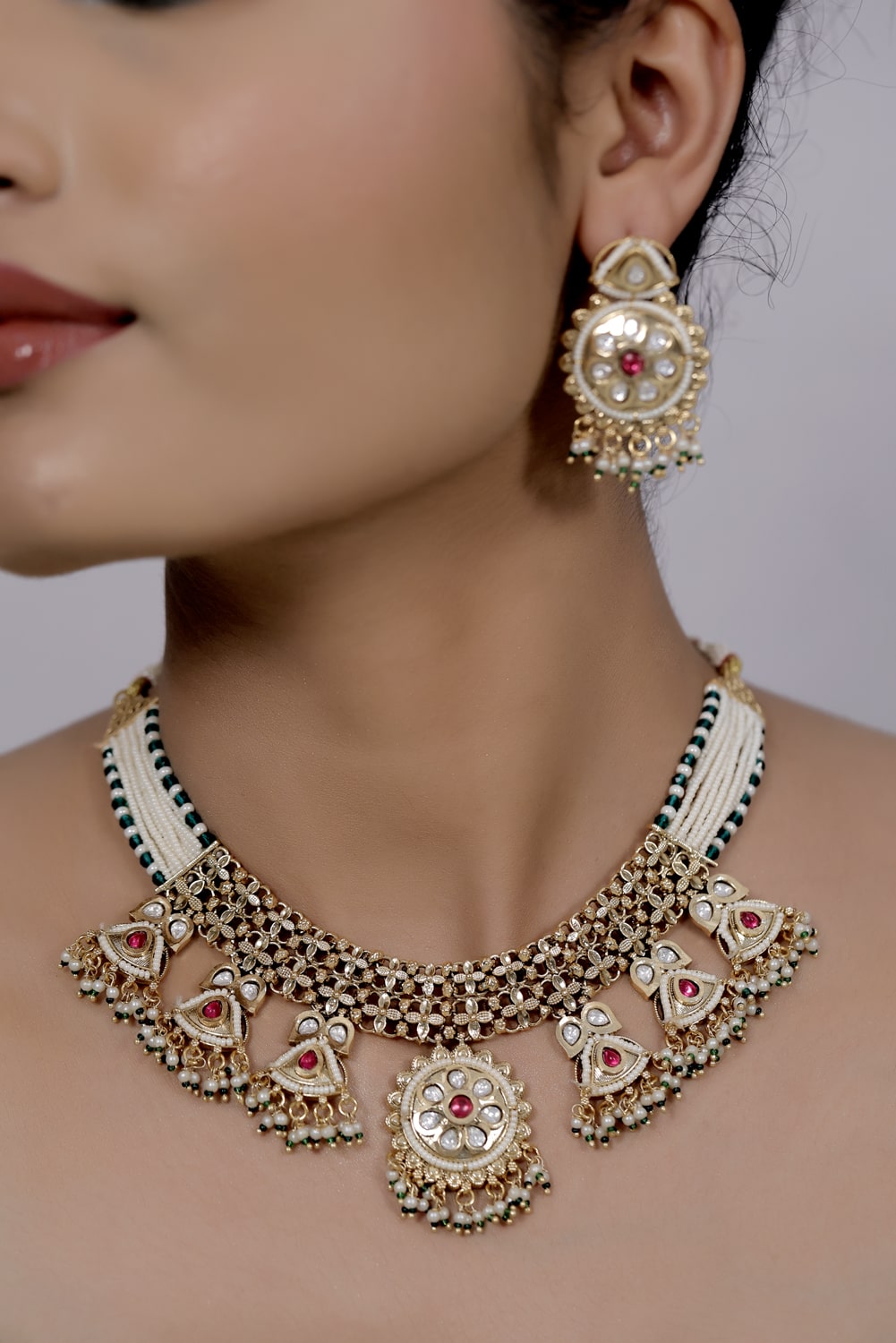 kundan gold replica necklace set