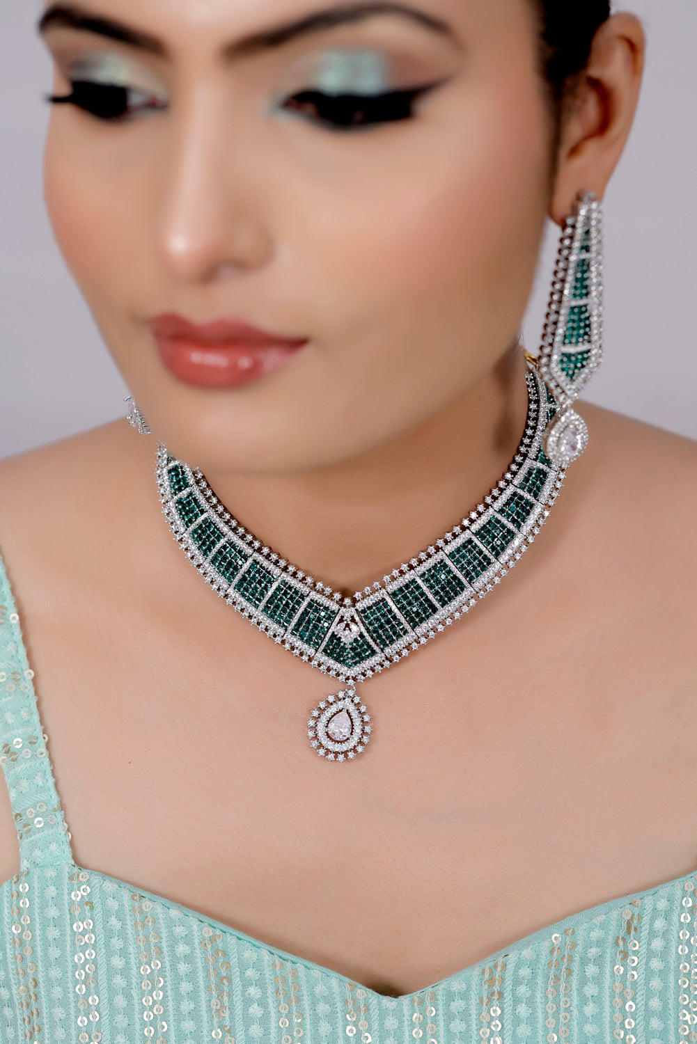 emerald silver set