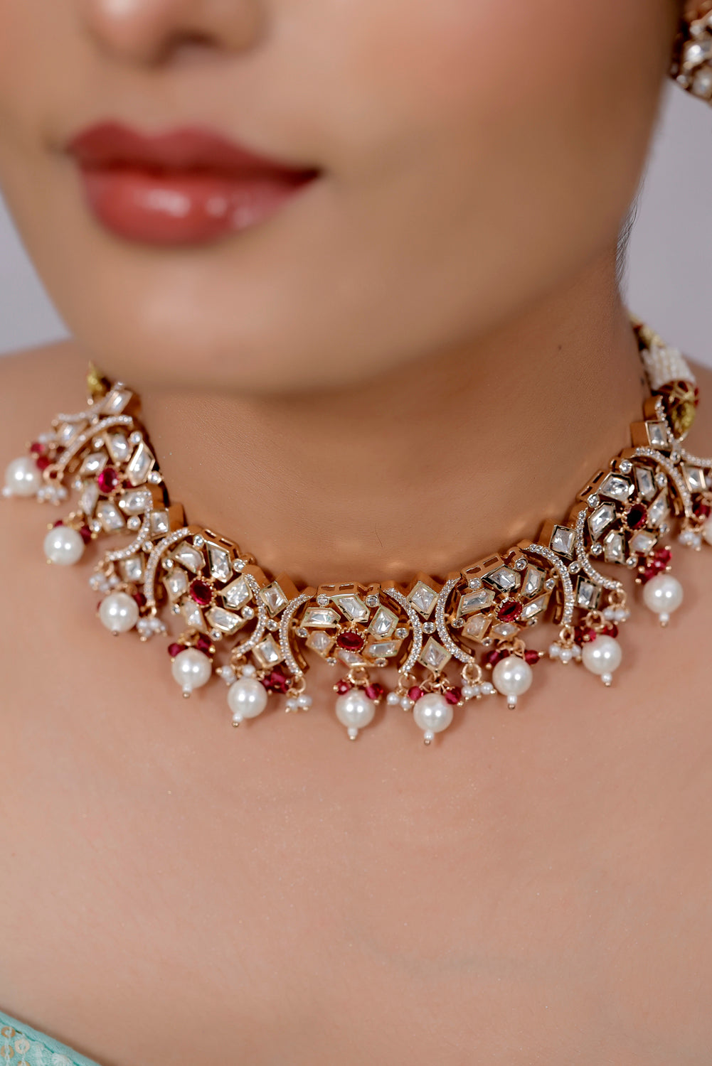 Jadau moissanite polki kundan zircon necklace set kadchnes250072