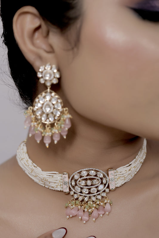 Kundan Choker Necklace Earrings Set kchnes230933
