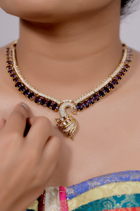 peacock cz gold necklace set