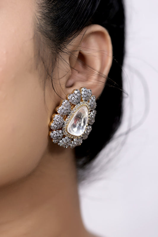 kundan ad gold polish stud earrings kadgpse230069