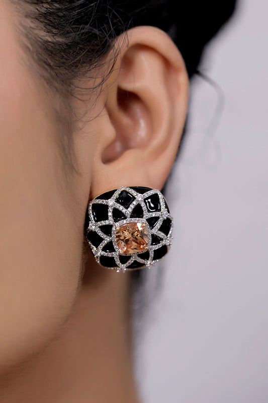 peach stone enamel earrings