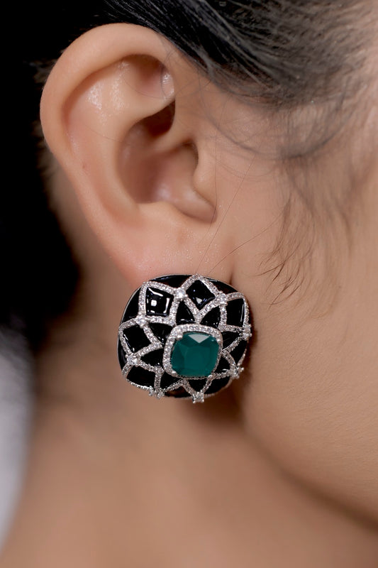 green enamel stud earrings