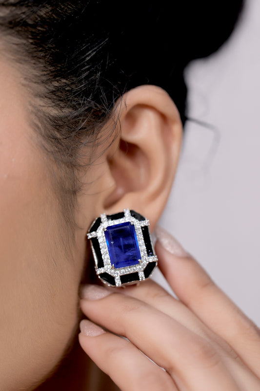 blue black cz doublet enamel stud earrings