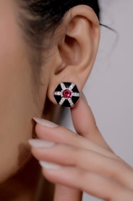 cz enamel pink costume earrings