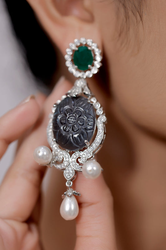 Art Deco carving stone earring