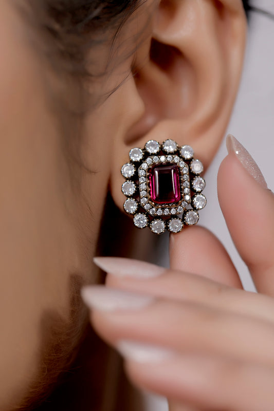 ruby pink cz kundan earrings