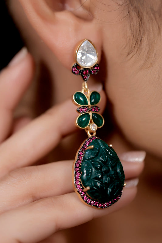 polki emerald gold earrings replica
