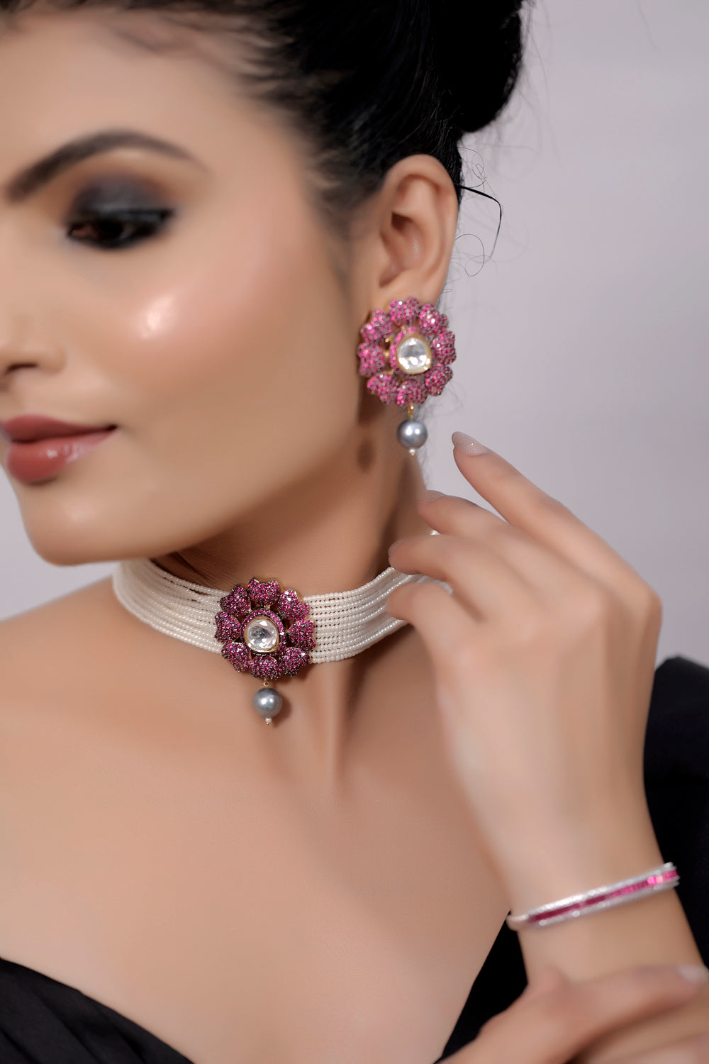Ruby choker necklace earrings set