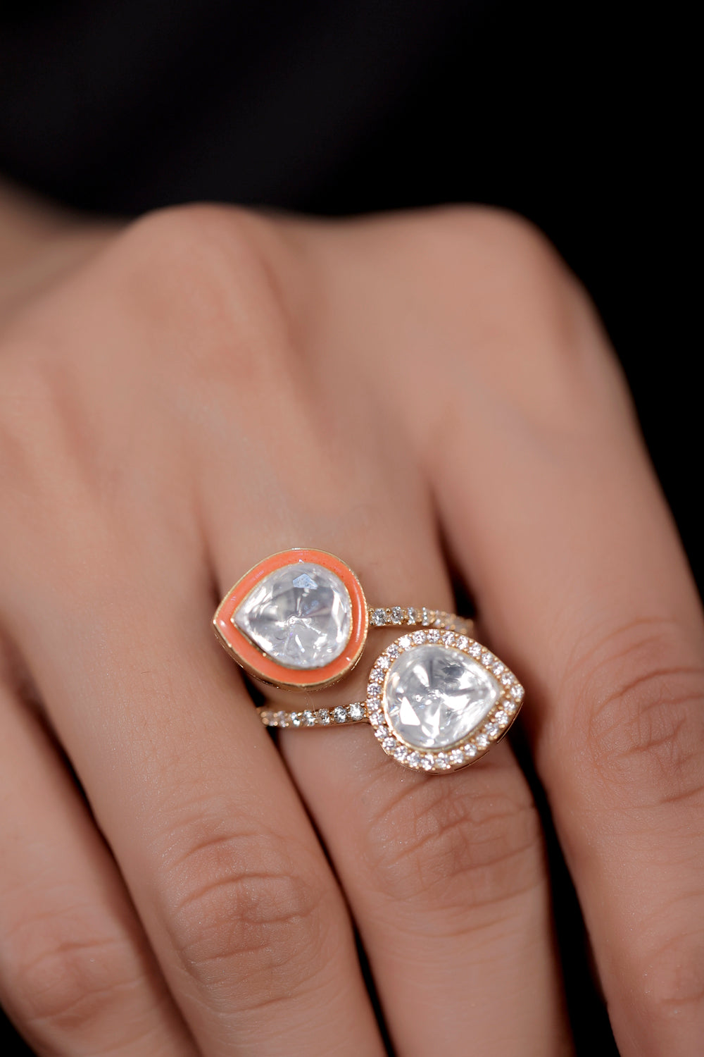 finger ring polki kundan cz orange