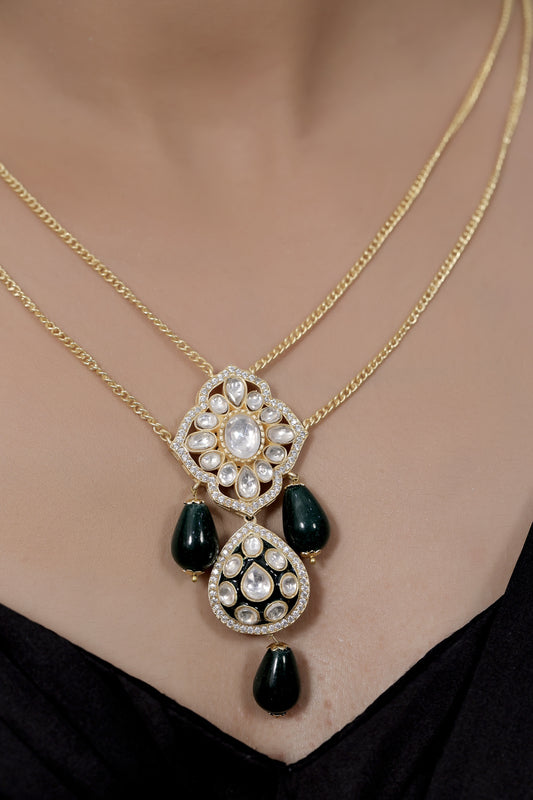 kundan Meena pendant earrings set