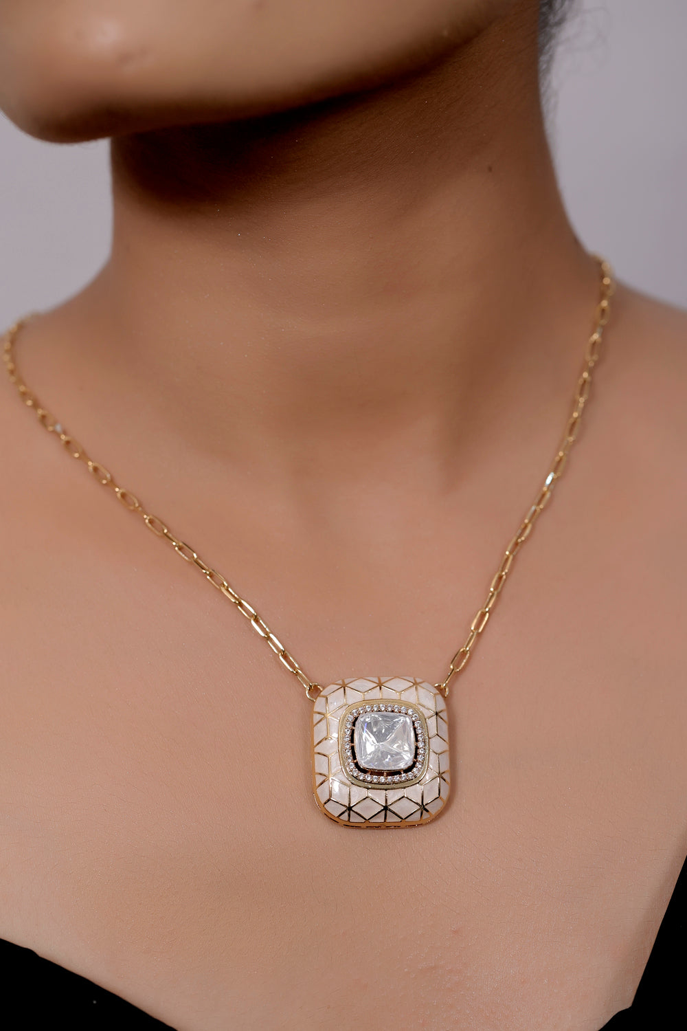 cz kundan Meena pendant set