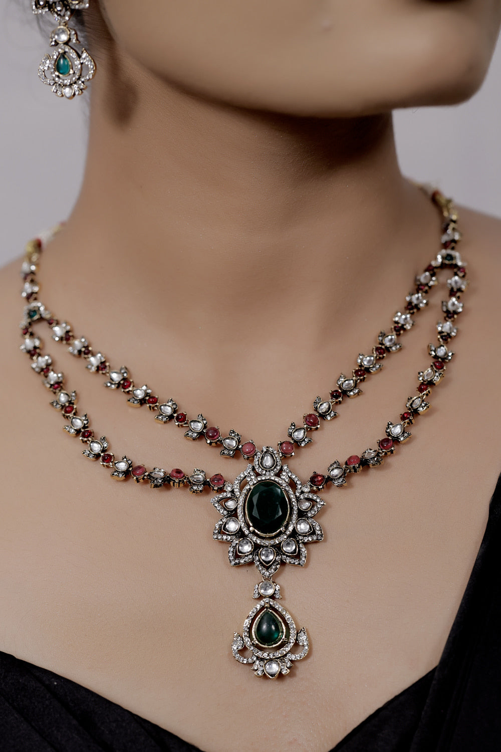 ruby kundan stone necklace