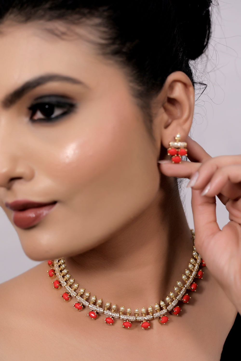 coral cz necklace set