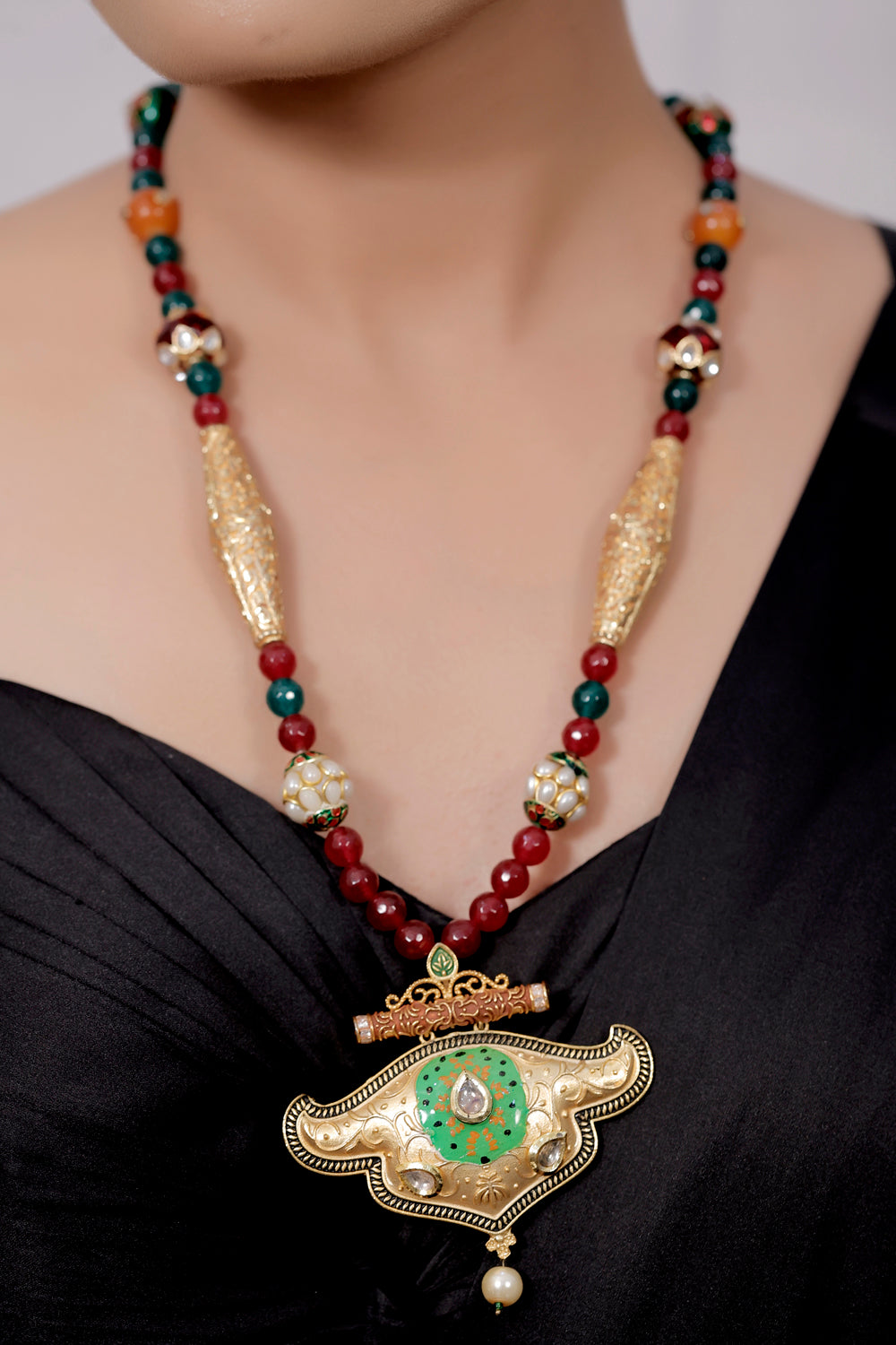 tribal jadau long necklace earrings set trlnes250187