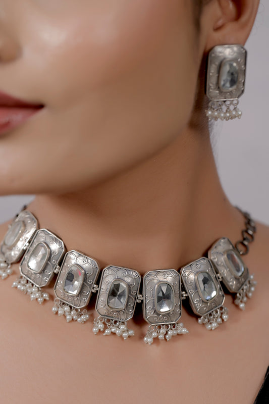 silver necklace earrings