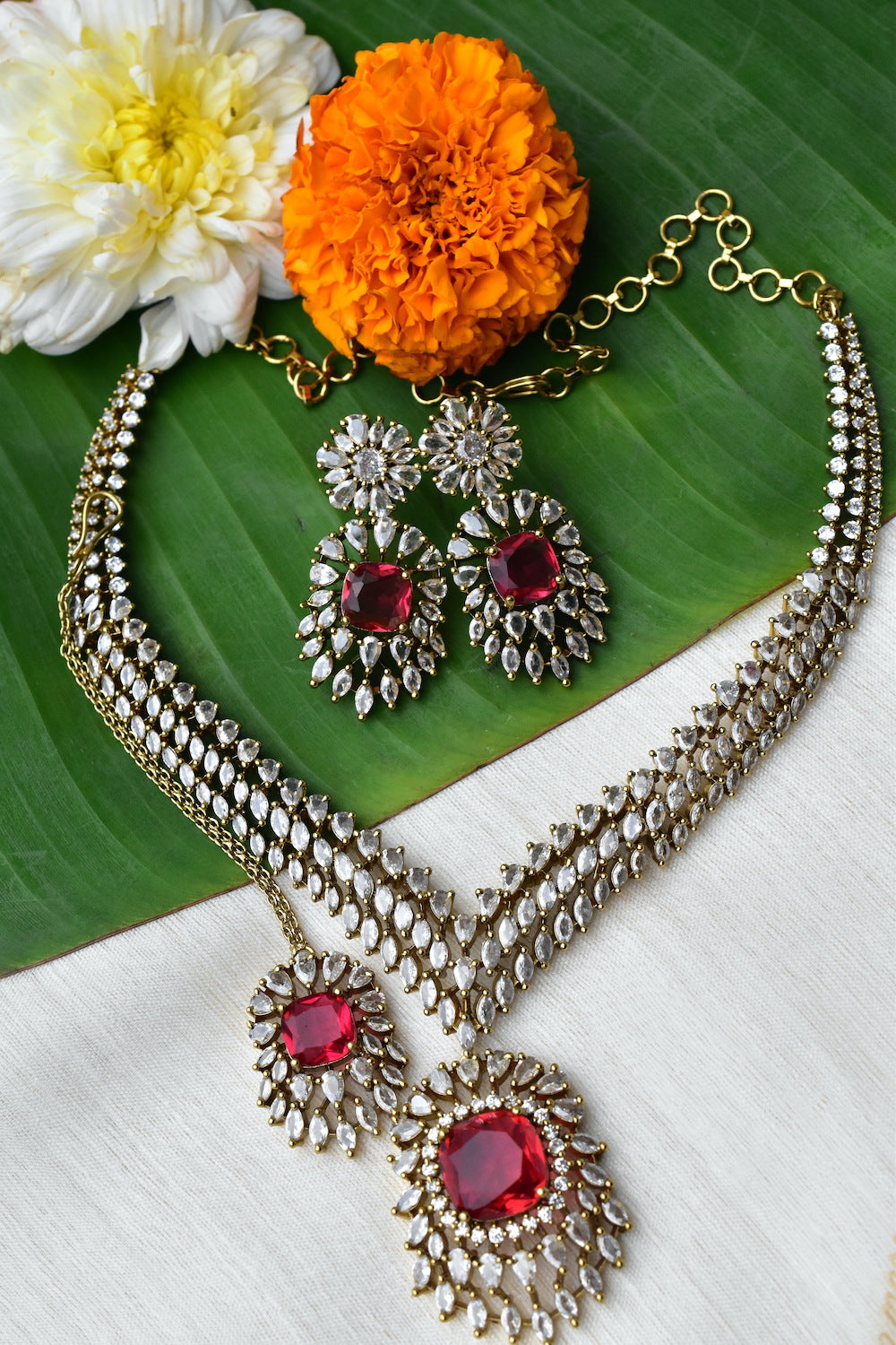 victorian red stone necklace set