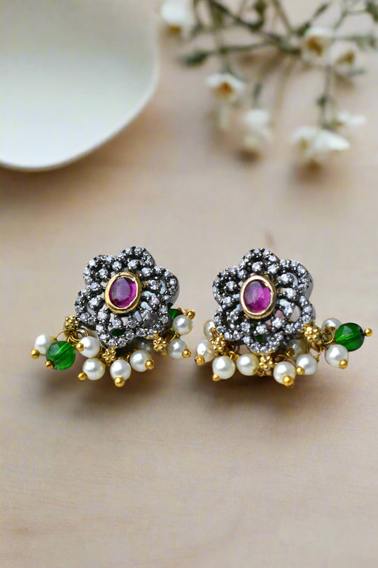 black polish cz earrings