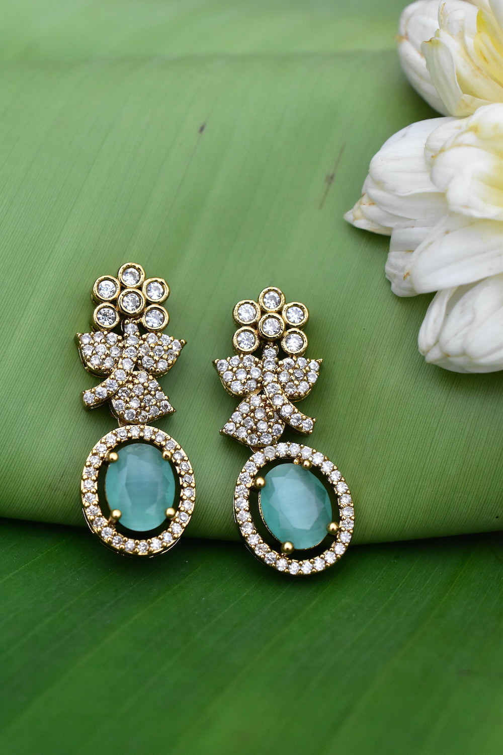 mint floral studs