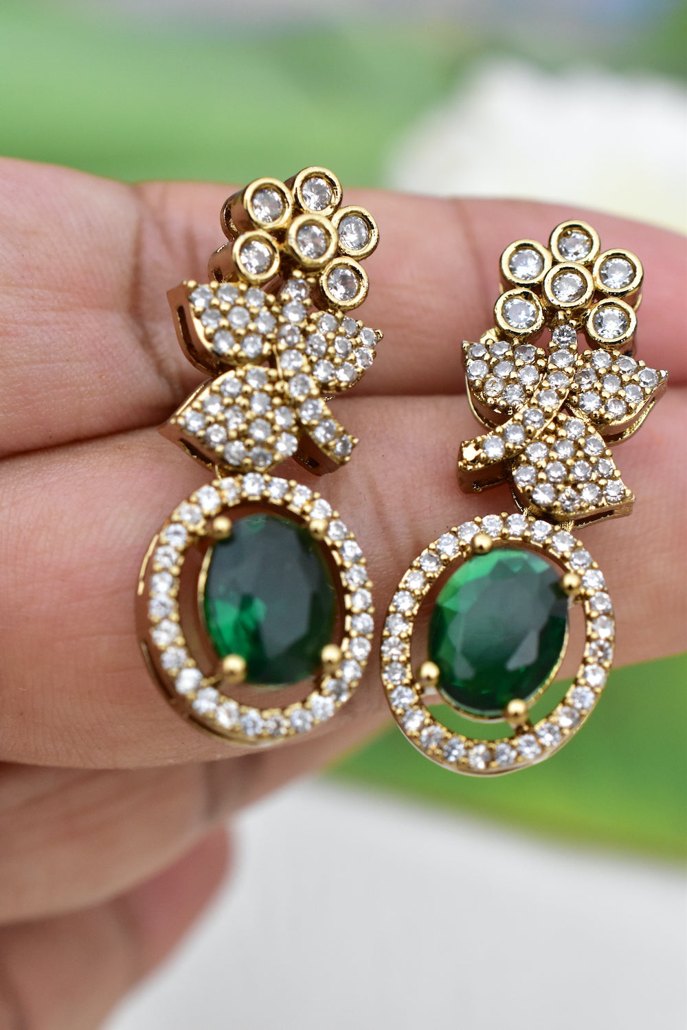 emerald zircon victorian stud earrings