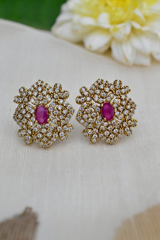 victorian polish zircon emerald stud earrings