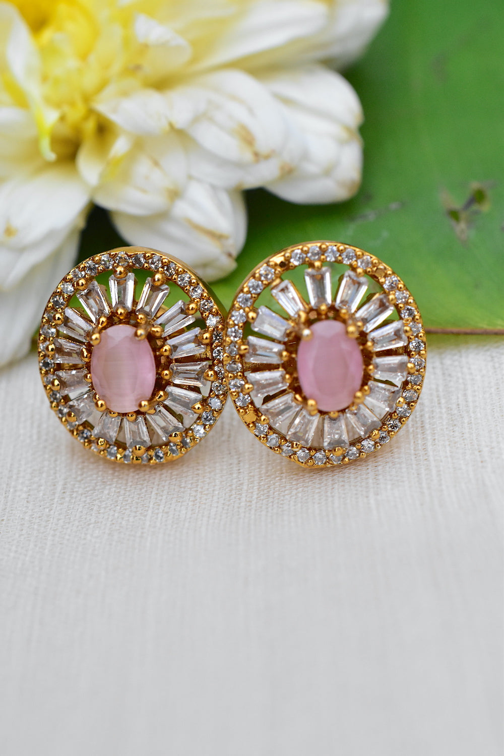 Ad zircon antique gold polish oval stud earrings adgpse250291