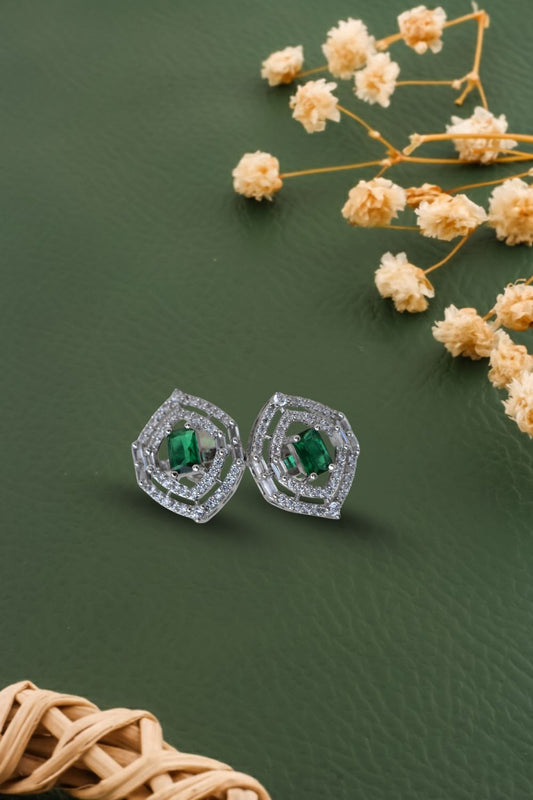 cubic zirconia diamond white gold silver polish stud earrings