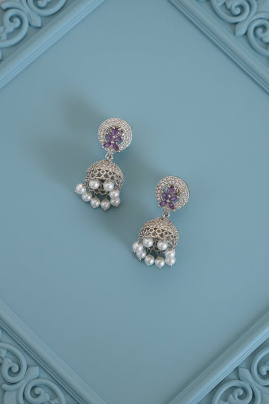 silver zircon jhumka diamond earrings