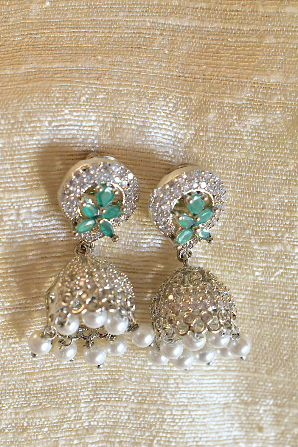 silver zircon jhumka diamond earrings