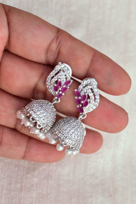 Ad zircon dainty silver jhumka earrings adspje250286