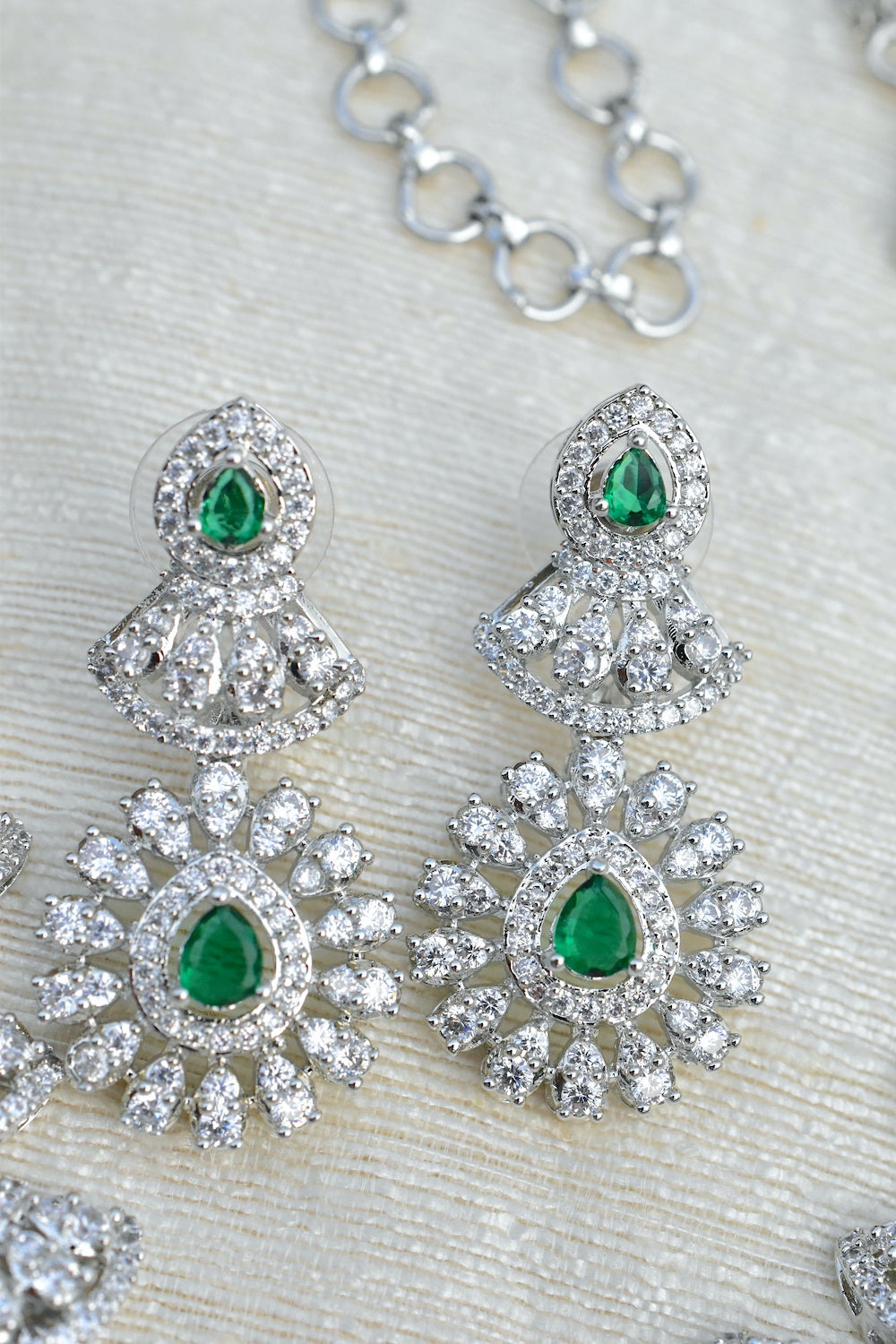 Ad silver polish delicate long necklace earrings Set adsplnes250394