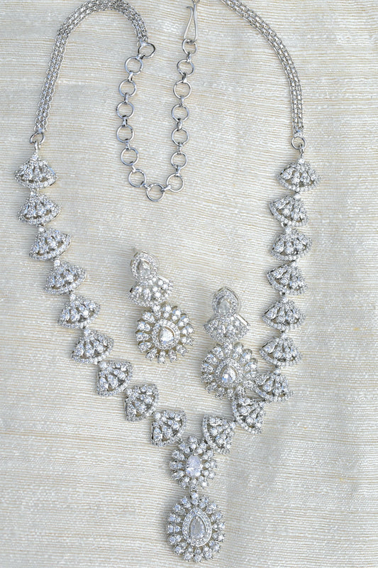 Ad silver polish delicate long necklace earrings Set adsplnes250394