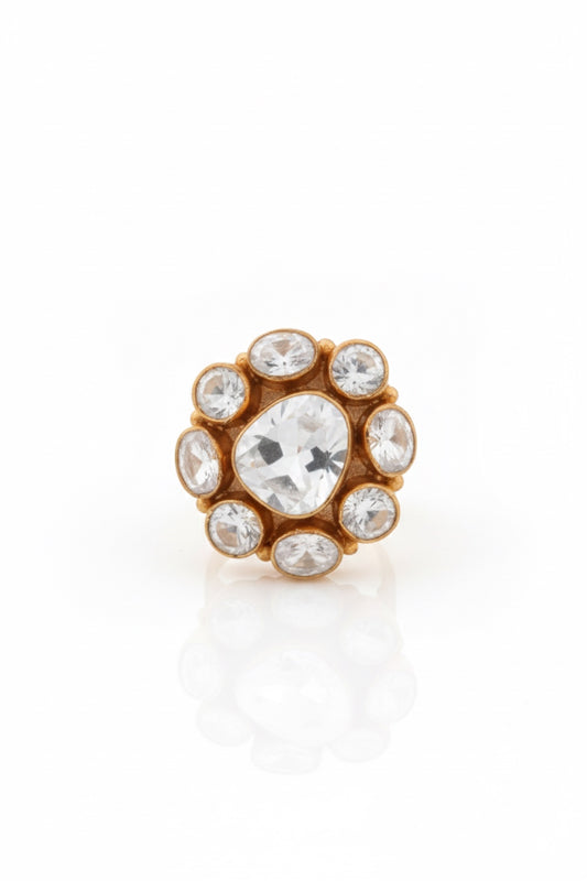 matte gold real look alike polki kundan finger ring indian jewellery