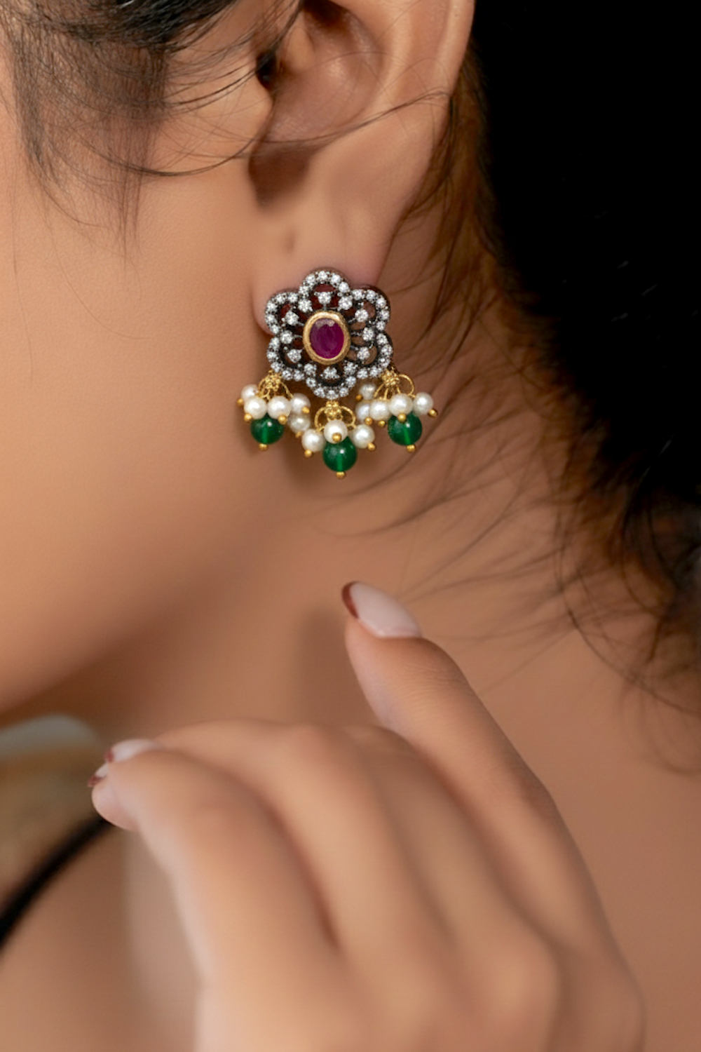 black cz polish earrings