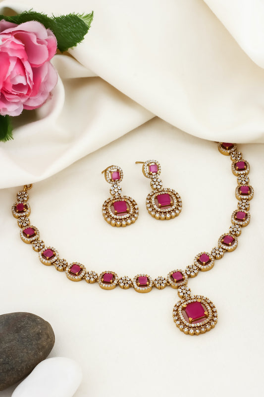 ruby cz necklace set