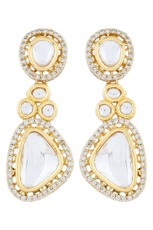 cz polki kundan drop earrings real look alike