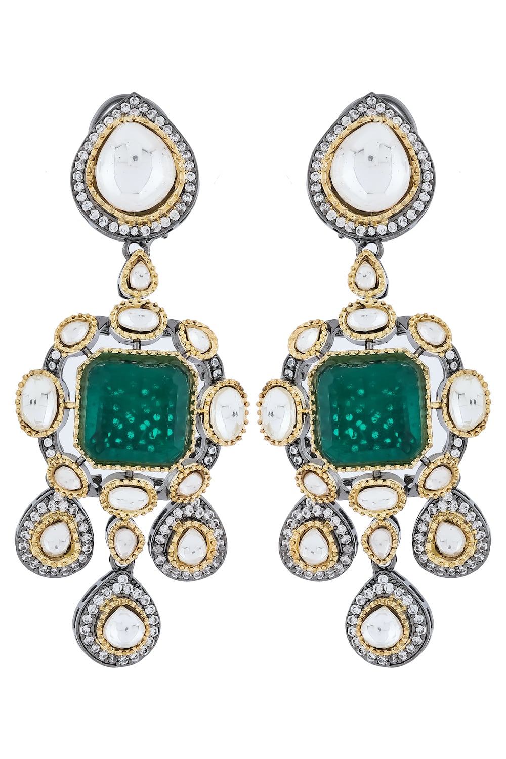 green doublet cz kundan drop earrings